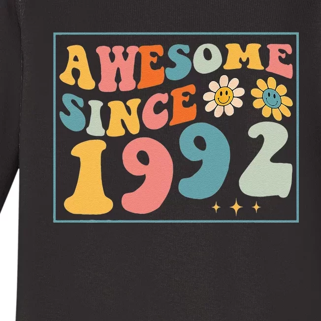 30th Birthday Gifts Awesome Since 1992 30 Years Old Groovy Baby Long Sleeve Bodysuit