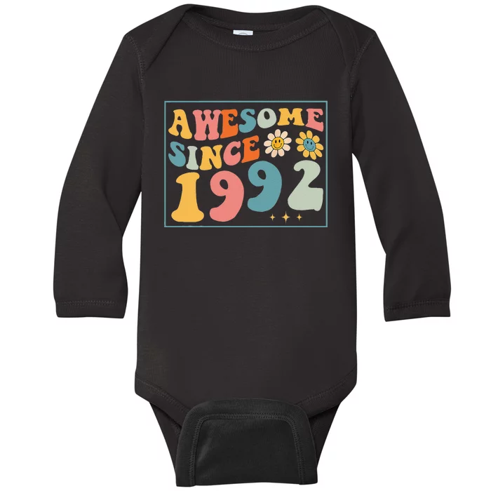 30th Birthday Gifts Awesome Since 1992 30 Years Old Groovy Baby Long Sleeve Bodysuit