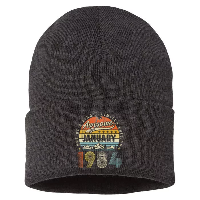 39th Birthday Gift Awesome Since January 1984 39 Year Old Sustainable Knit Beanie