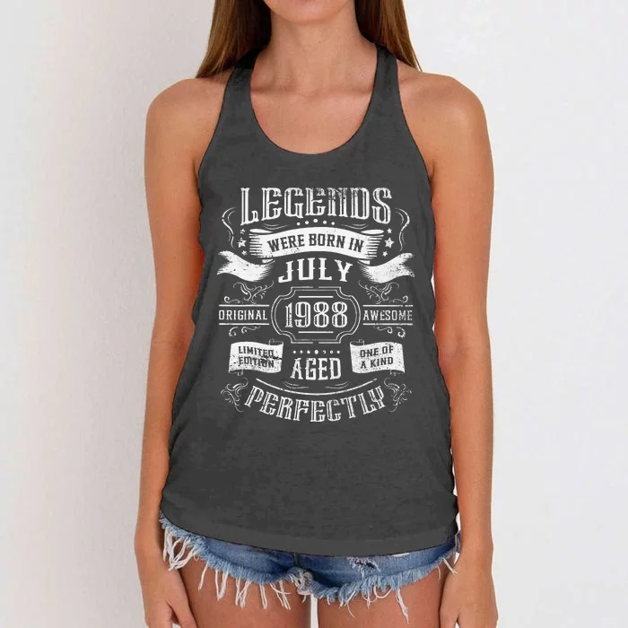 35th Birthday Legends were born in July 1988 Women's Knotted Racerback Tank