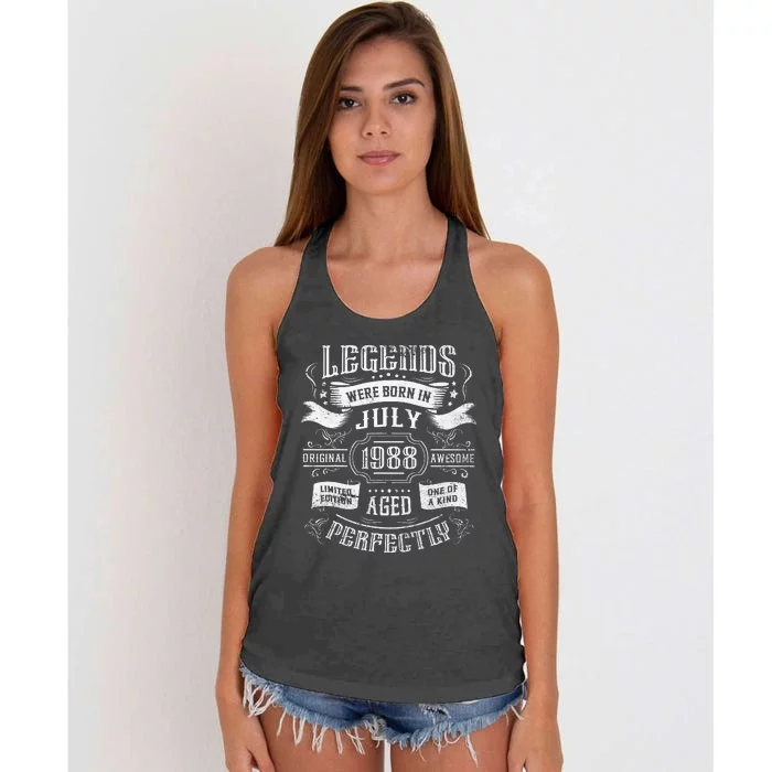 35th Birthday Legends were born in July 1988 Women's Knotted Racerback Tank