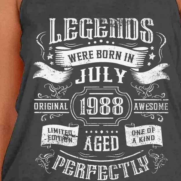 35th Birthday Legends were born in July 1988 Women's Knotted Racerback Tank