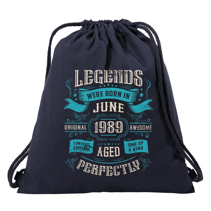 34th Birthday Legends Were Born In June 1989 Drawstring Bag