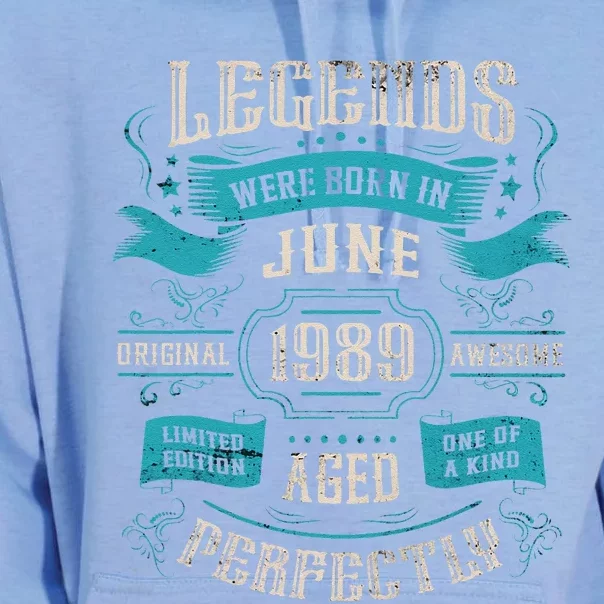 34th Birthday Legends Were Born In June 1989 Unisex Surf Hoodie