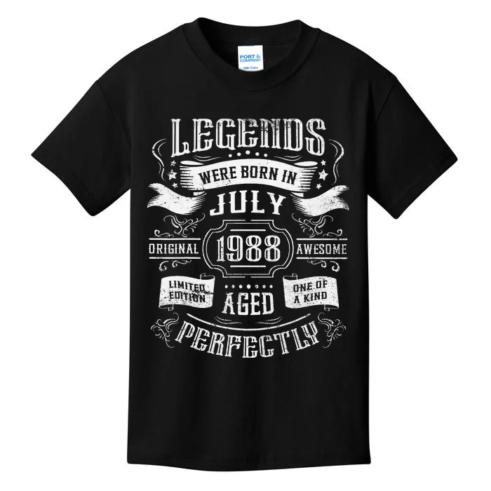 35th Birthday Legends Were Born In July 1988 Kids T-Shirt