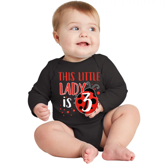 3rd Birthday Ladybug Cute Gift For Three Years Old Premium Baby Long Sleeve Bodysuit