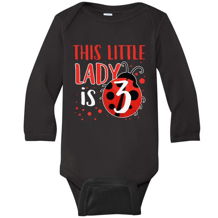 3rd Birthday Ladybug Cute Gift For Three Years Old Premium Baby Long Sleeve Bodysuit