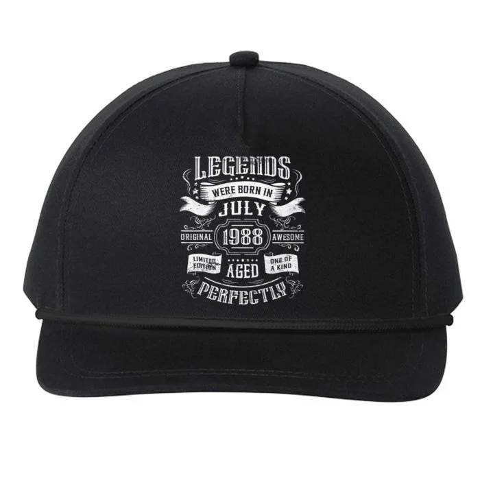 35th Birthday Legends were born in July 1988 Snapback Five-Panel Rope Hat