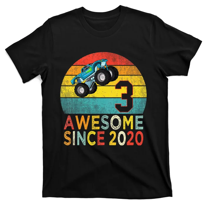 3rd Birthday Monster Truck Lover 3 Years Old Vintage Retro T-Shirt