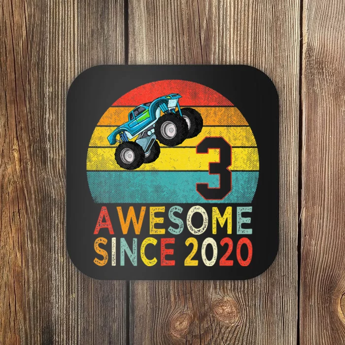 3rd Birthday Monster Truck Lover 3 Years Old Vintage Retro Coaster