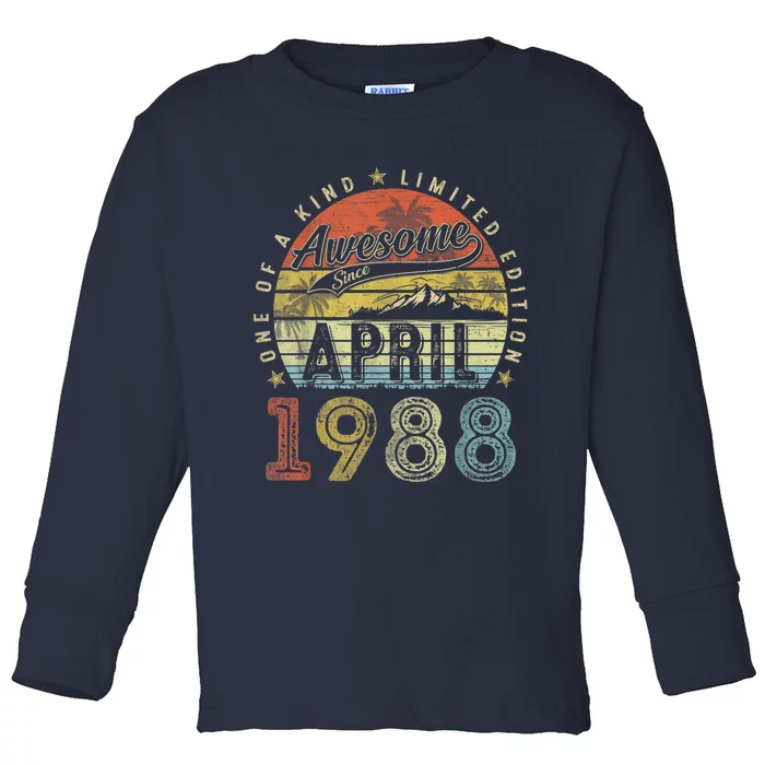 35th Birthday Present Gift Awesome Since April 1988 35 Year Old Toddler Long Sleeve Shirt