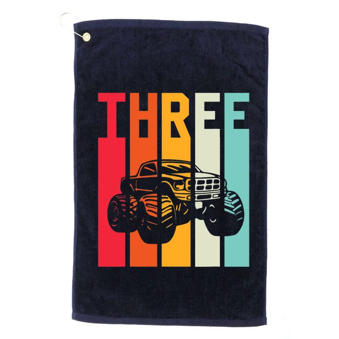 3rd Birthday Retro Monster Truck Boys Girl 3 Years Old Platinum Collection Golf Towel