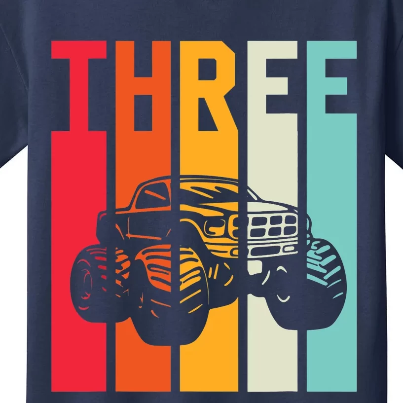 3rd Birthday Retro Monster Truck Boys Girl 3 Years Old Kids T-Shirt