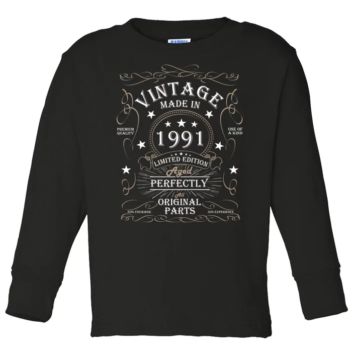 33rd Birthday Retro Limited Edition Man Woman Vintage 1991 Toddler Long Sleeve Shirt