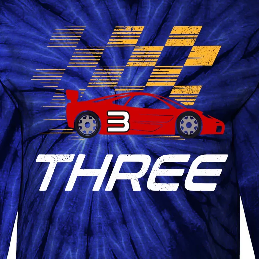 3rd Birthday Race Car Gift I Three Years Old Boy Tie-Dye Long Sleeve Shirt