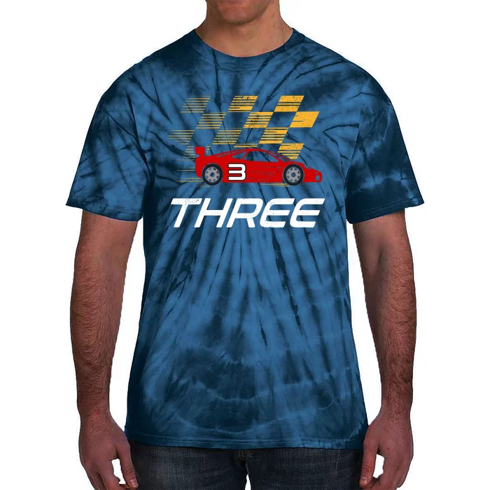 3rd Birthday Race Car Gift I Three Years Old Boy Tie-Dye T-Shirt