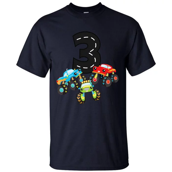 3rd Birthday Three Monster Trucks Number 3 Birthday Tall T-Shirt