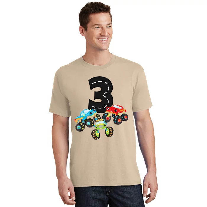 3rd Birthday Three Monster Trucks Number 3 Birthday T-Shirt