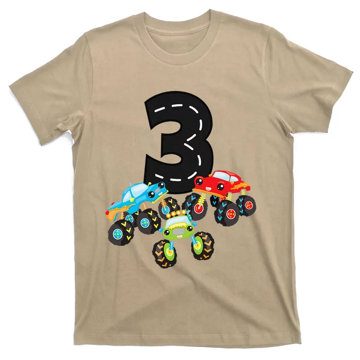 3rd Birthday Three Monster Trucks Number 3 Birthday T-Shirt