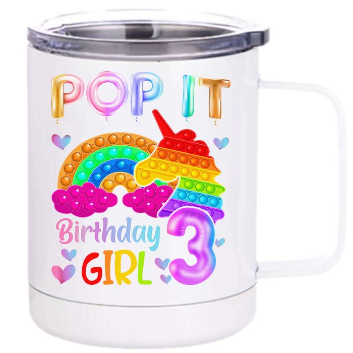 3rd Birthday Unicorn Fidget Pop It Birthday 3 Year Old Front & Back 12oz Stainless Steel Tumbler Cup