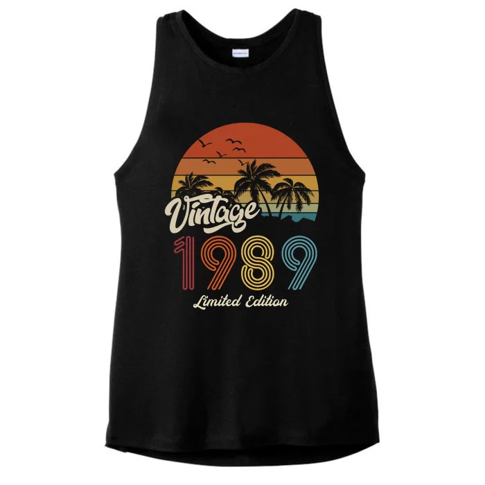 34th Birthday Vintage Limited Edition 1989 Ladies Tri-Blend Wicking Tank