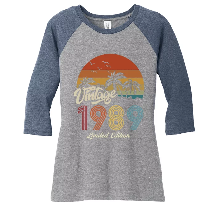 34th Birthday Vintage Limited Edition 1989 Women's Tri-Blend 3/4-Sleeve Raglan Shirt