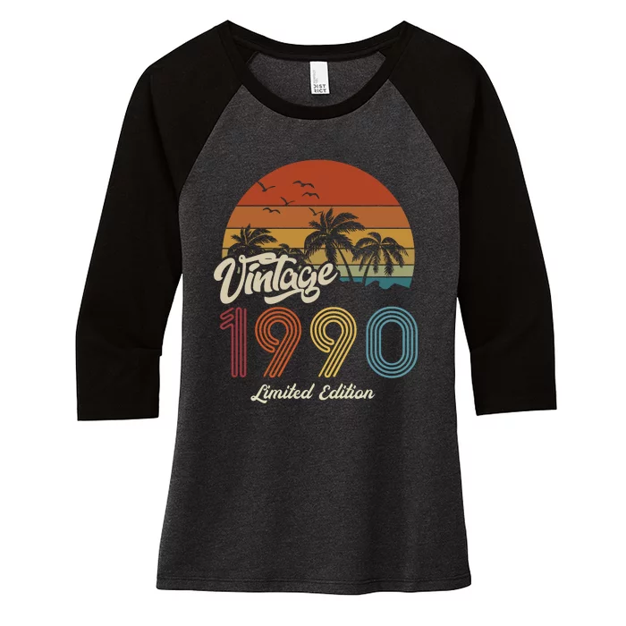 33rd Birthday Vintage Limited Edition 1990 Women's Tri-Blend 3/4-Sleeve Raglan Shirt