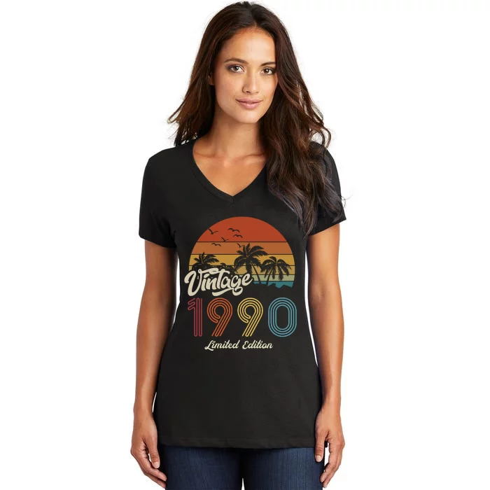 33rd Birthday Vintage Limited Edition 1990 Women's V-Neck T-Shirt