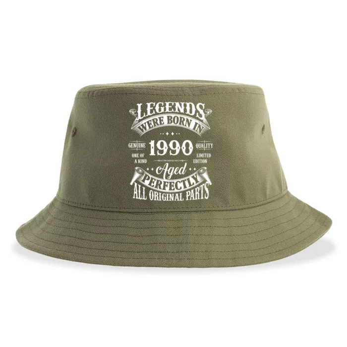 34th Birthday Vintage Legends Born In 1990 34 Years Old Sustainable Bucket Hat