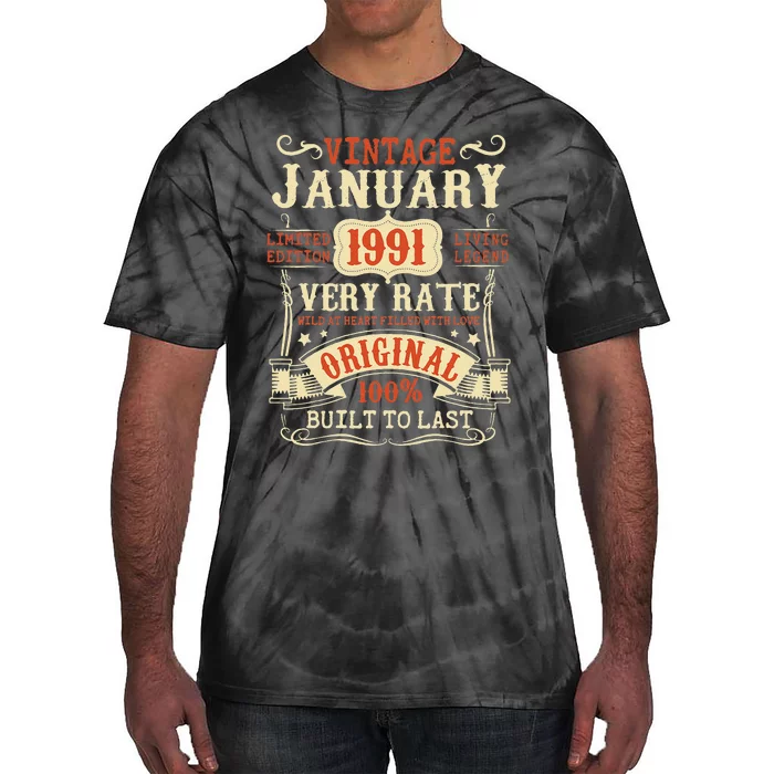 32th Birthday Vintage January 1991 32 Year Old Women Tie-Dye T-Shirt