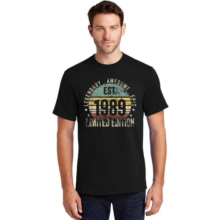 34th Birthday Vintage 34 Year Old Est 1989 Limited Edition Tall T-Shirt