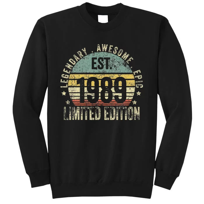 34th Birthday Vintage 34 Year Old Est 1989 Limited Edition Tall Sweatshirt