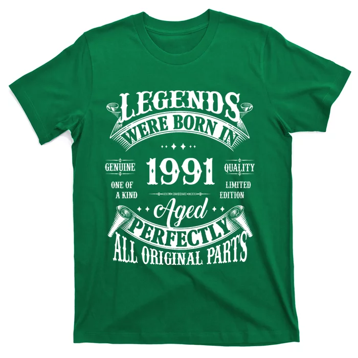 33rd Birthday Vintage Legends Born In 1991 33 Years Old T-Shirt