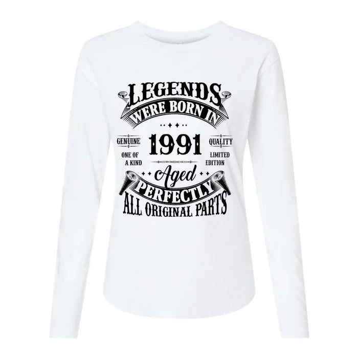 33rd Birthday Vintage Legends Born In 1991 33 Years Old Womens Cotton Relaxed Long Sleeve T-Shirt