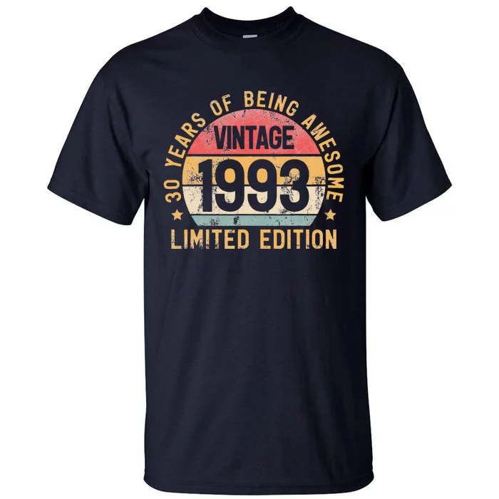 30th Birthday Vintage 1993 Turning 30 BDay 30 Years Old Tall T-Shirt