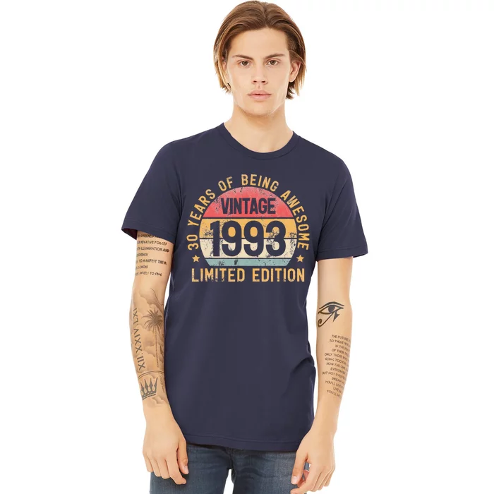 30th Birthday Vintage 1993 Turning 30 BDay 30 Years Old Premium T-Shirt