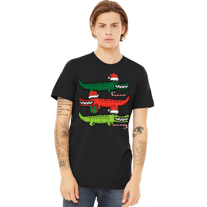 3 Christmas Crocodiles Santa Xmas Alligator Premium T-Shirt