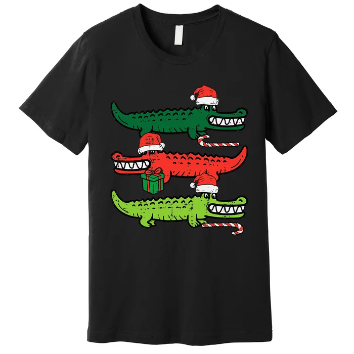 3 Christmas Crocodiles Santa Xmas Alligator Premium T-Shirt