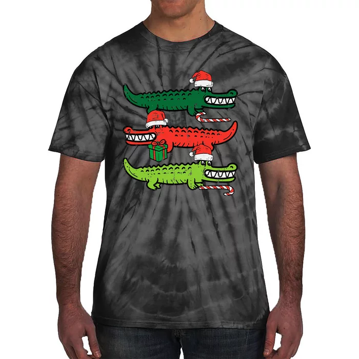 3 Christmas Crocodiles Santa Xmas Alligator Tie-Dye T-Shirt