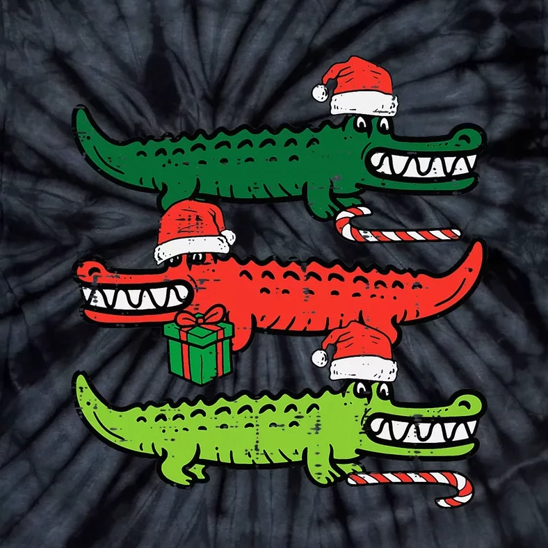 3 Christmas Crocodiles Santa Xmas Alligator Tie-Dye T-Shirt