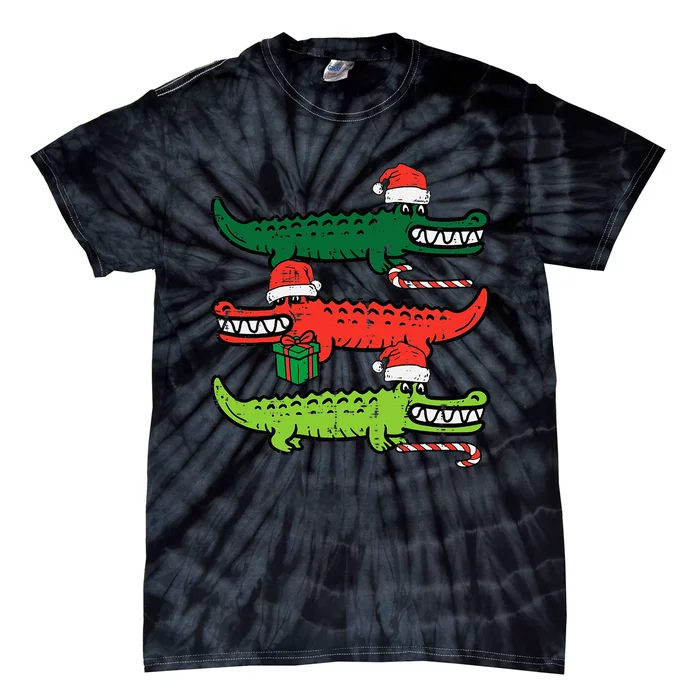 3 Christmas Crocodiles Santa Xmas Alligator Tie-Dye T-Shirt