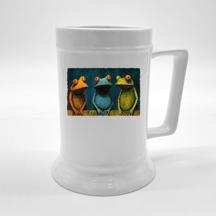 3 Cute Funny Frogs Men, Women, Frog Lovers Front & Back Beer Stein