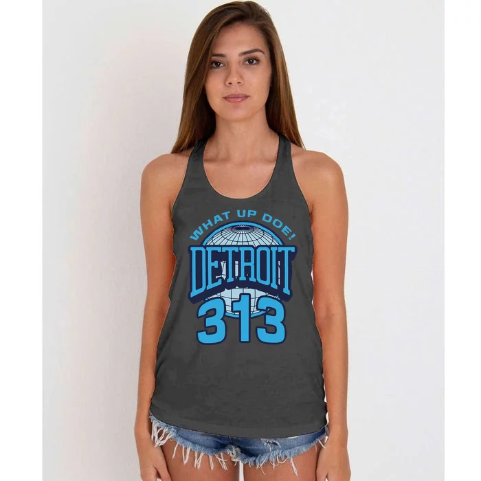 313 Detroit Area Code What Up Doe Hometown Women's Knotted Racerback Tank