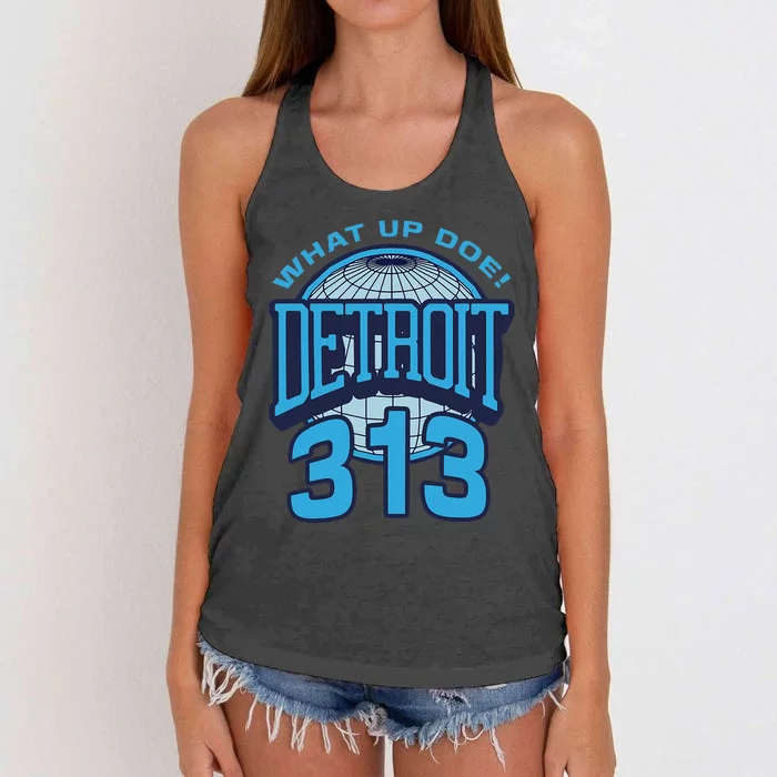 313 Detroit Area Code What Up Doe Hometown Women's Knotted Racerback Tank