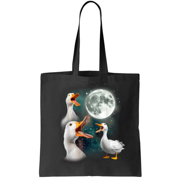 3 Ducks Howl At Moon Funny Weird Cursed Pekin Duck Lover Tote Bag