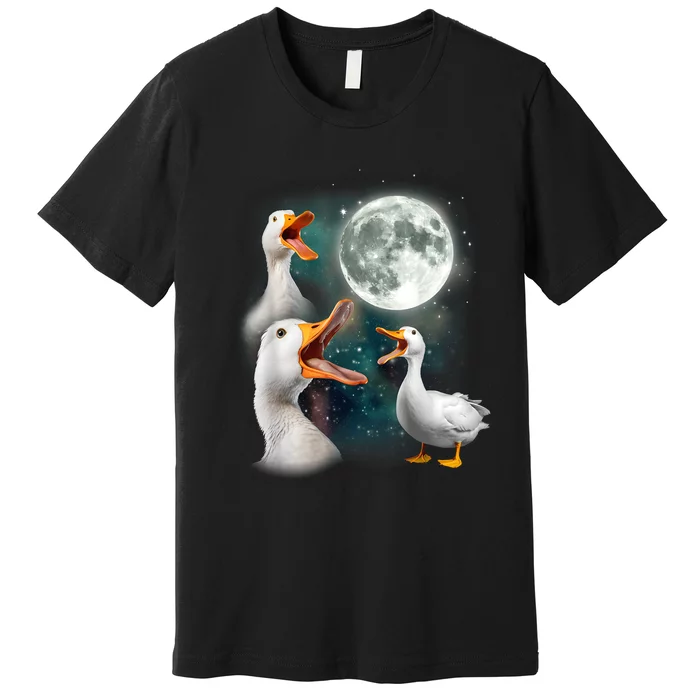 3 Ducks Howl At Moon Funny Weird Cursed Pekin Duck Lover Premium T-Shirt