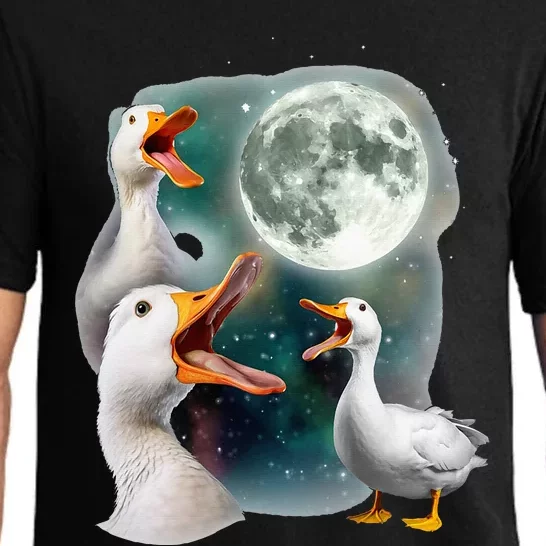 3 Ducks Howl At Moon Funny Weird Cursed Pekin Duck Lover Pajama Set