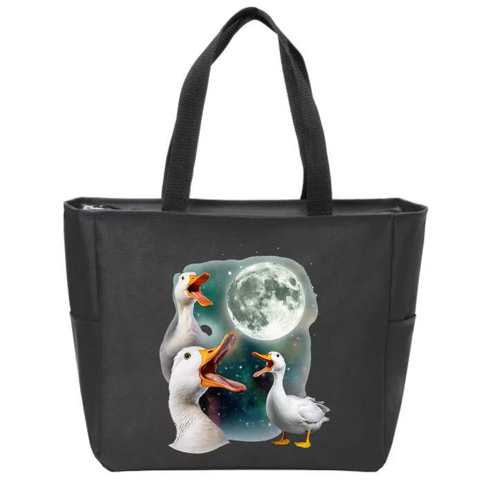 3 Ducks Howl At Moon Funny Weird Cursed Pekin Duck Lover Zip Tote Bag