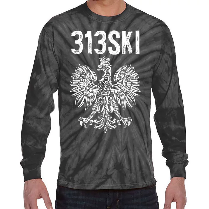 313SKI Detroit Michigan Area Code 313 Polish Pride Tie-Dye Long Sleeve Shirt