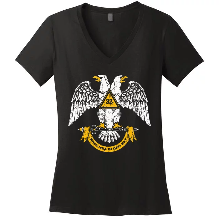 32nd Degree Masonic Scottish Rite Wings Down Women's V-Neck T-Shirt